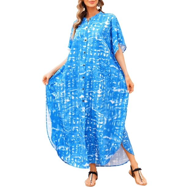 Vestido largo suelto con botones para mujer Vestido camisero con bolsillos Bata de playa Cubrir CACAGOO Vestido