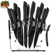 Deik Knife Set, 16 PCS High Carbon Stainless Steel Kitchen Knife Set, BO Oxidation for Anti-Rusting, Black Knife Set with Acrylic Stand and Serrated Steak Knives