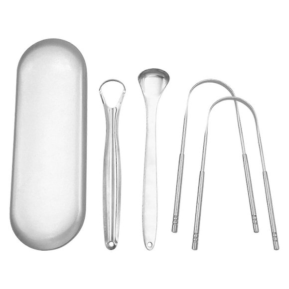 4pcs/set U Shape With Case For Adults Kids Stainless Steel Tongue Scraper Smooth--