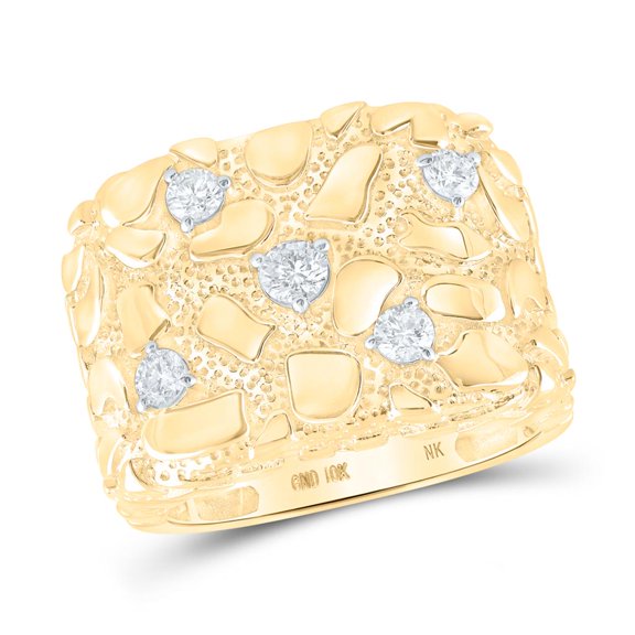 10K Yellow Gold Round Diamond Nugget Ring 0.63cttw