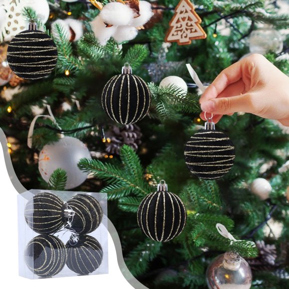 ABPWLY Christmas Balls Set Christmas Ball Ornament Set 4Pc 2.4in Velvet Flocked Hanging Glitter Plastic Tree Decorative Soft Lightweight Easy Hang Party Holiday