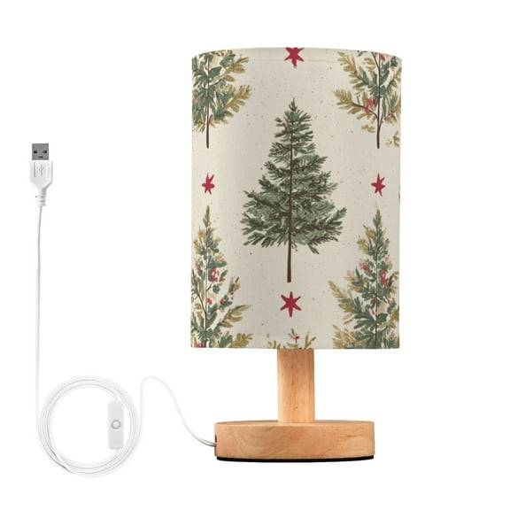 Hand Painted Christmas Trees with Red Stars Table Lamp with USB Port LED Warm Light Lamp Night Light Home Decor