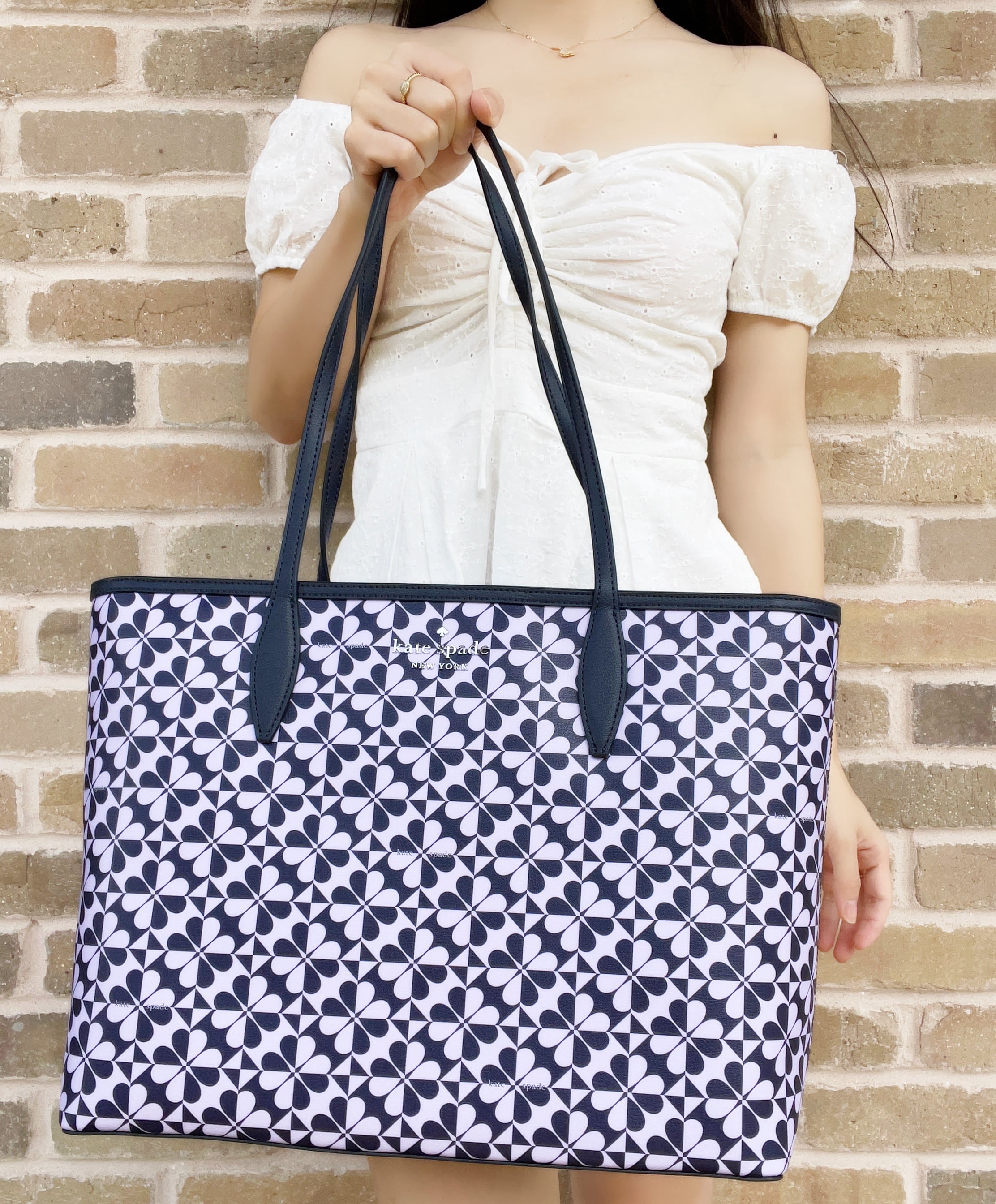 Kate Spade Hollie Spade Top Zip Shoulder Tote Clover Geo Purple Navy Multi