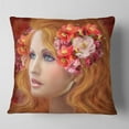 thumbnail image 2 of Designart Woman with Autumn Flowers - Abstract Portrait Throw Pillow - 18x18, 2 of 5