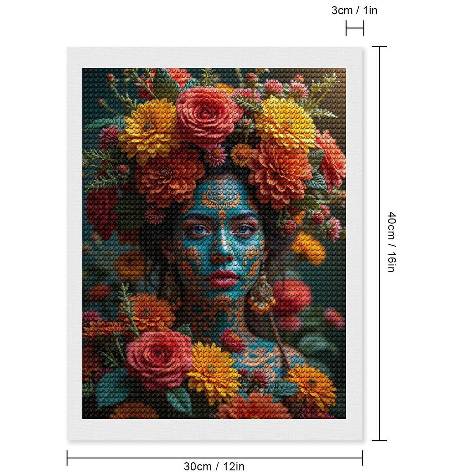 Diamond Art Kits for Adults, Floral Headpiece Face Paint Portrait 5D Diamond Painting Kits for Adults Beginners, DIY Full Drill Diamond Painting, Gem Art and Crafts 12x16