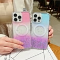 thumbnail image 2 of For Apple iPhone 14 (6.1") Gradient Clear Hybrid with MagSafe Compatible Glitter Stars Flakes Luxury Bling TPU PC Case Cover fit iPhone 14 - Purple Pink, 2 of 6