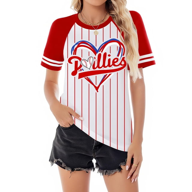 Camiseta Talovee Día de Juego de Béisbol para Mujer Roja Talla XXL
