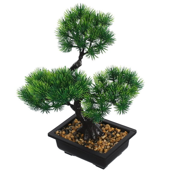 WHAMVOX Realistic Artificial Bonsai Tree Potted Faux Pine for Office Decor Simulation Green Plant for Bookshelf Desk and Window