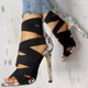 thumbnail image 5 of Sandalias de tacón alto con punta abierta y tiras cruzadas con banda elástica y estampado de serpiente sexy para mujer Wmkox8yii shjk6219, 5 of 6