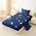 thumbnail image 2 of Manfei Cute Cartoon Rockets Twin Sheets,Celestial Planets Bedding,Blue,3pcs,1 Flat Sheet,1 Fitted Sheet and 1 Pillowcase, 2 of 6