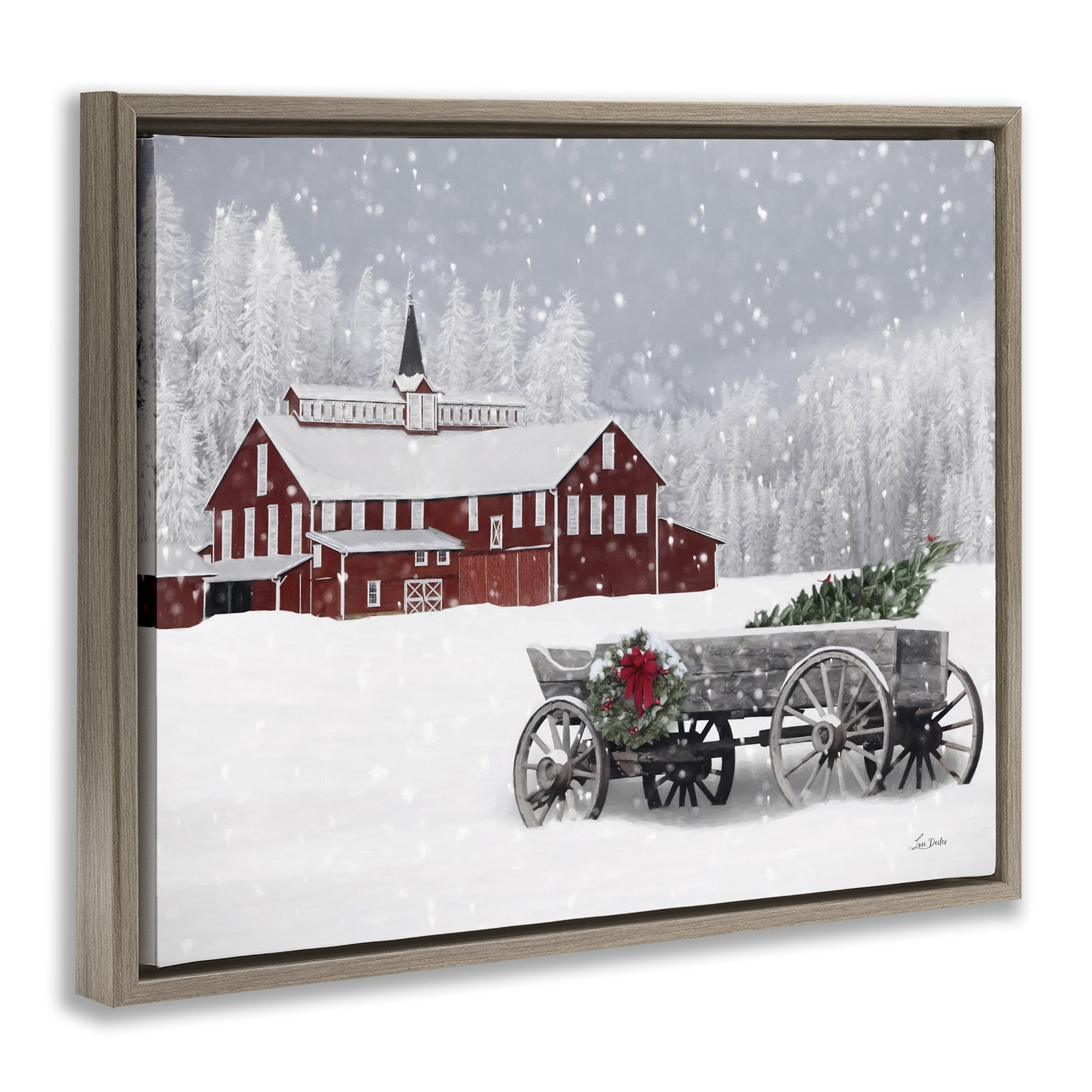 Stupell Industries Winter Wagon Scene Holiday Painting Brown Floater Framed Art Print Wall Art, 31 x 25