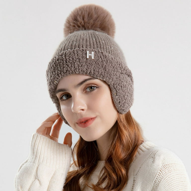 2 Pcs Womens Winter Knit Faux Fur Pompoms Beanie Hat – Simplicity