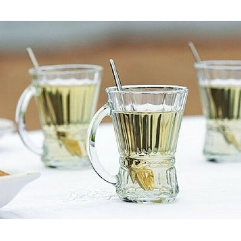 Glass Tea Cups Set with Handle, Clear Coffee Mugs Set of 6