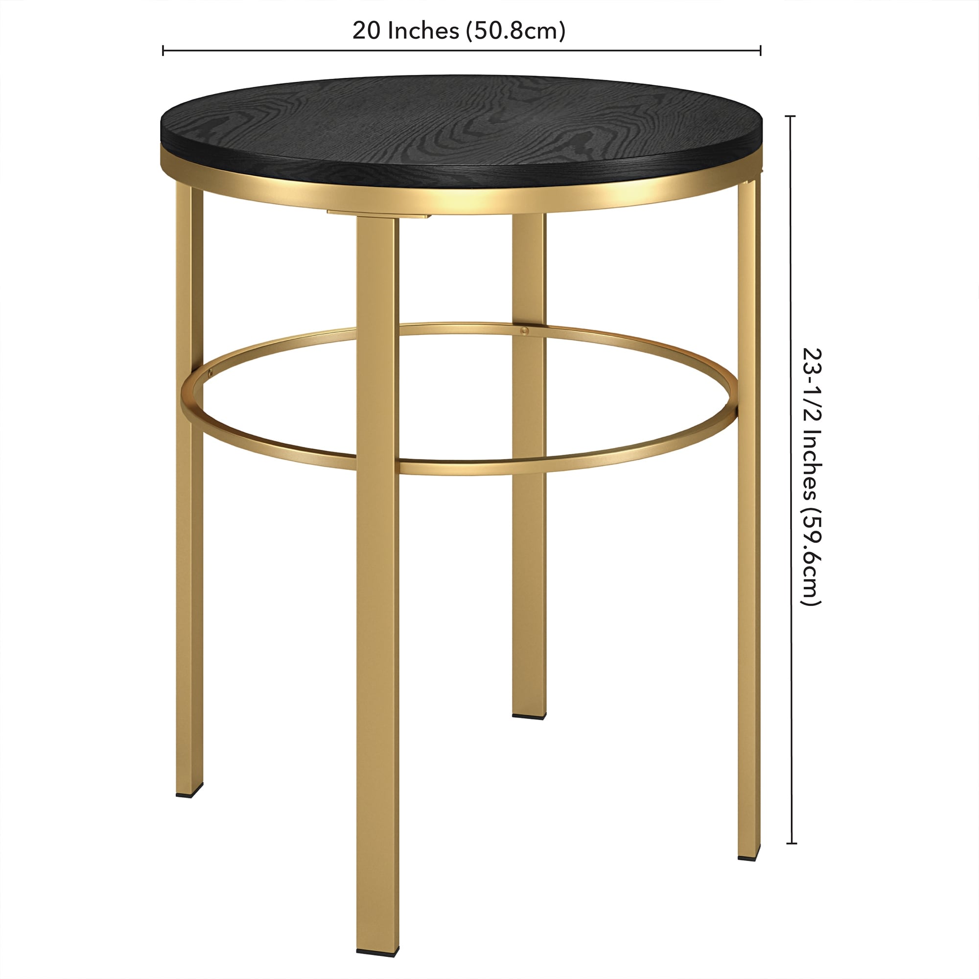 Evelyn&Zoe Gaia 20" Wide Round Side Table with MDF Top, Brass/Black Grain