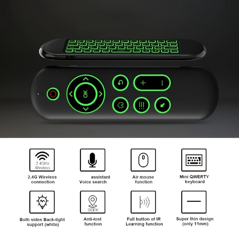 Air Mouse Remote with Keyboard, 2.4G Wireless & Bluetooth Backlit Controller, 7-Color LED, Rechargeable Type-C, IR Learning for Smart TV, Android Box, PC, HTPC