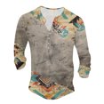 thumbnail image 1 of T-Shirts Male Patchwork Color Crew Neck Button Up Large Size Digital Printed Long Sleeve Men Shirts Khaki XXL, 1 of 3