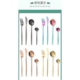 thumbnail image 4 of Xiao Hua Juego de cubiertos de acero inoxidable, juego de 4 piezas de cubiertos de cocina con acabado dorado y rosa, cubiertos de tamaño universal, vajilla premium para el uso diario en el hogar., 4 of 5