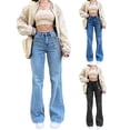 thumbnail image 2 of Y2K Bell Bottom Jeans for Women Mid Rise Wide Leg Solid Bootcut Stretch Slim Denim Flare Pants Fashion Streetwear, 2 of 4