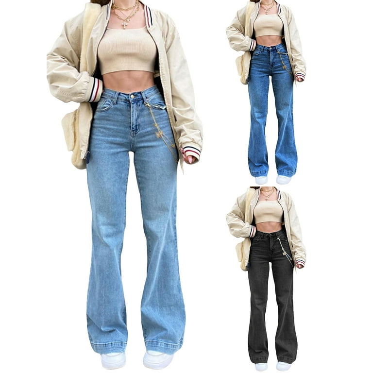 パンツ y2k flare denim pants stretch boots cut SHINFY Womens Cargo Jeans High Waisted Straight Leg Zipper