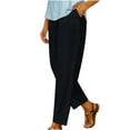 thumbnail image 7 of ibuvkizy Womens Casual Cotton Linen Pants Fall Winter Trousers 2025 Drawstring Elastic Wasit Cropped Leg Pants Solid Wide Leg Lounge Pants Black,M, 7 of 7