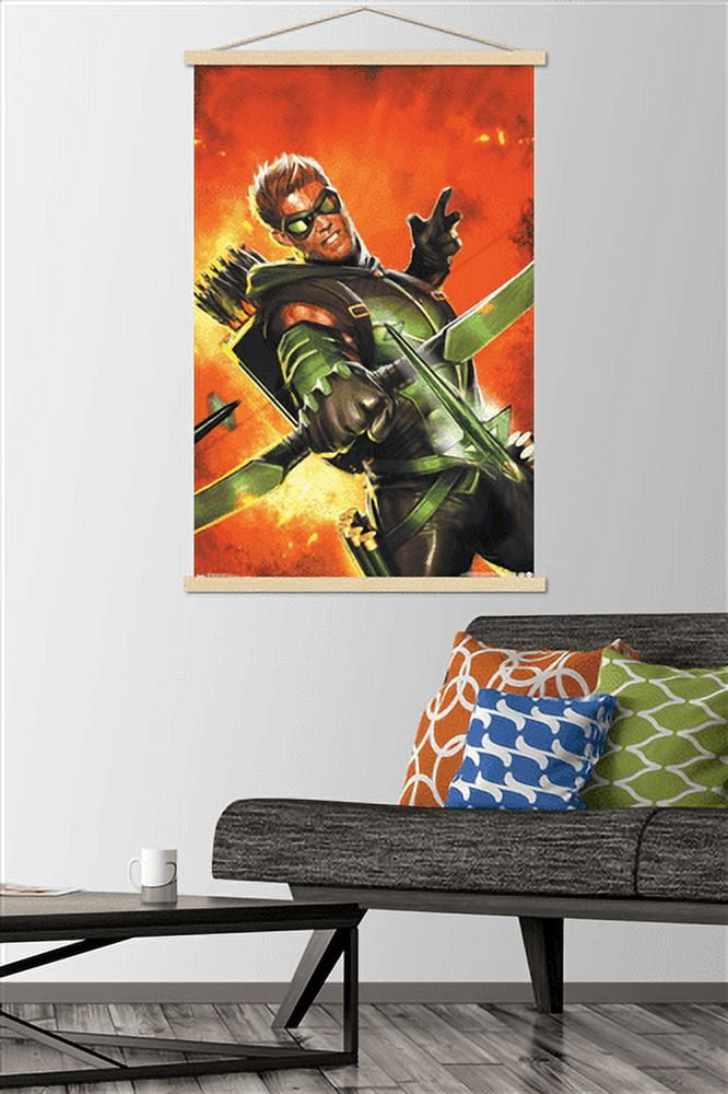 DC Comics - Green Arrow - Explosion Wall Poster with Wooden Magnetic Frame, 22.375" x 34"