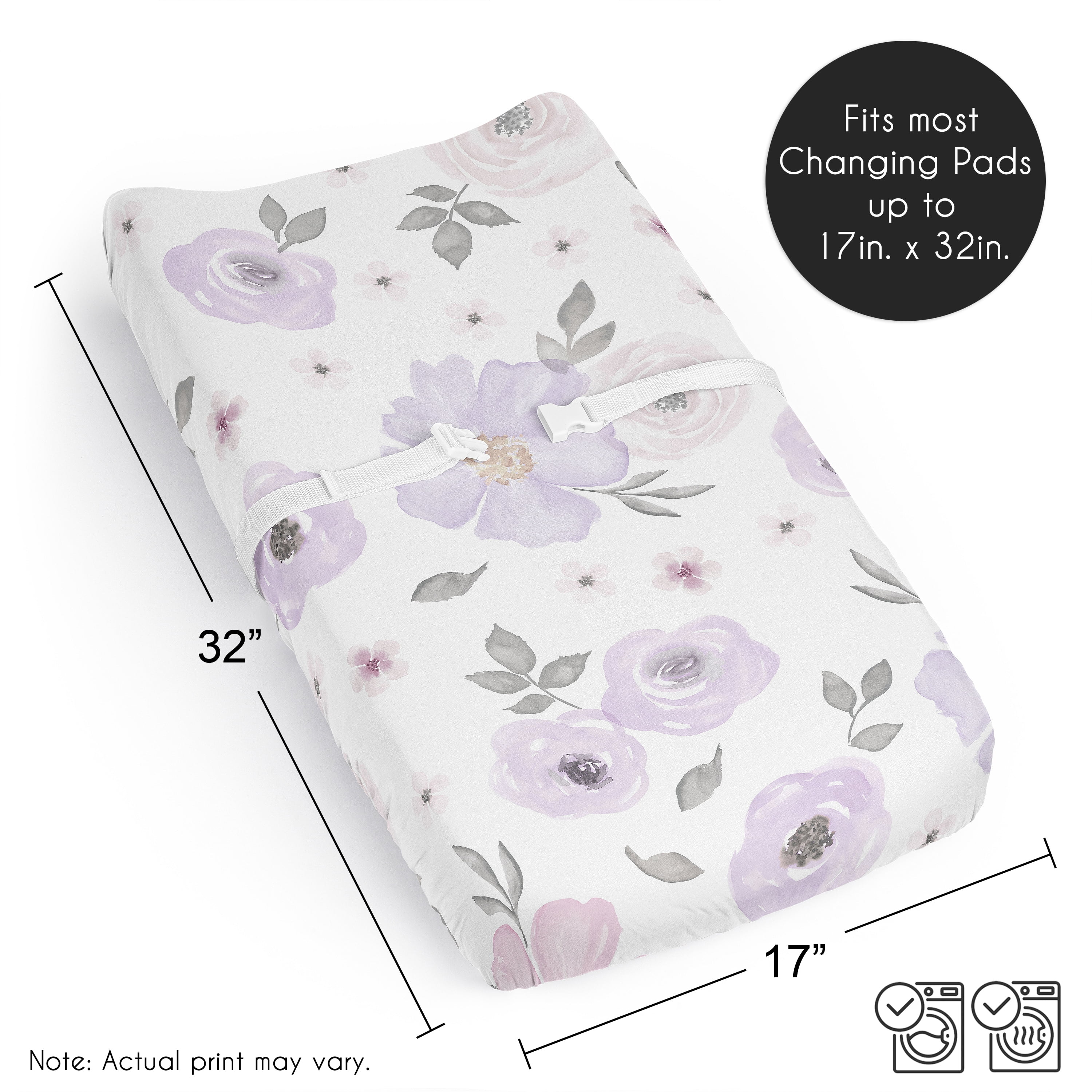 Sweet Jojo Designs Watercolor Floral Purple Pink and Grey Changing Pad Cover Sheet
