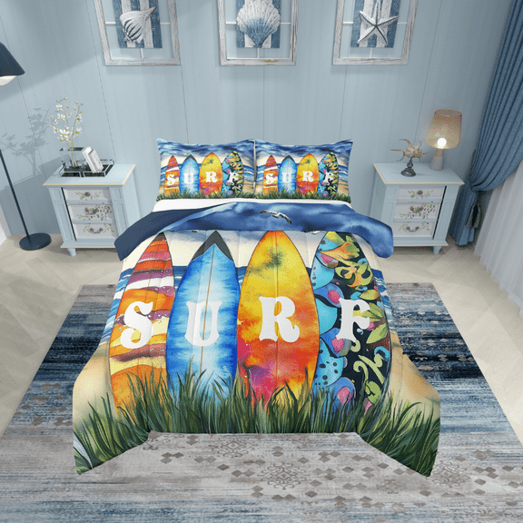 Erosebridal Ocean Surfing Bedding Twin Comforter Set,Sea Theme Down Comforter,Lightweight Reversible Bedding Sets Twin with Comforter,Summer Holiday Decor,3pcs