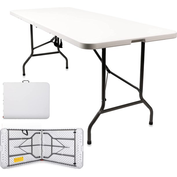 Sorfey Portable Picnic Table Adjustable Height Folding Table, 8’ White
