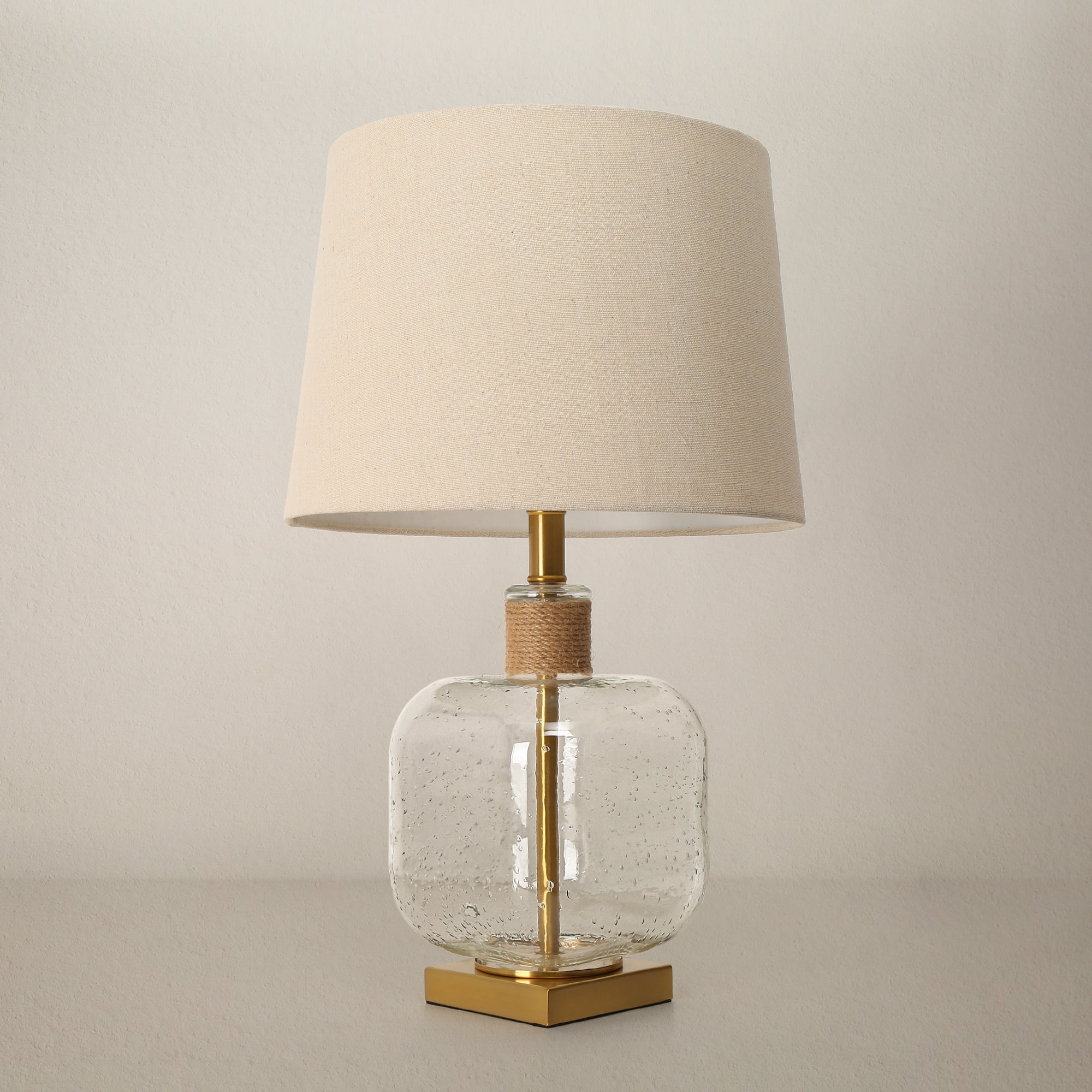 Flabellum 24-in Polished Gold and Seeded Glass LED 3-way Table Lamp with Fabric Shade