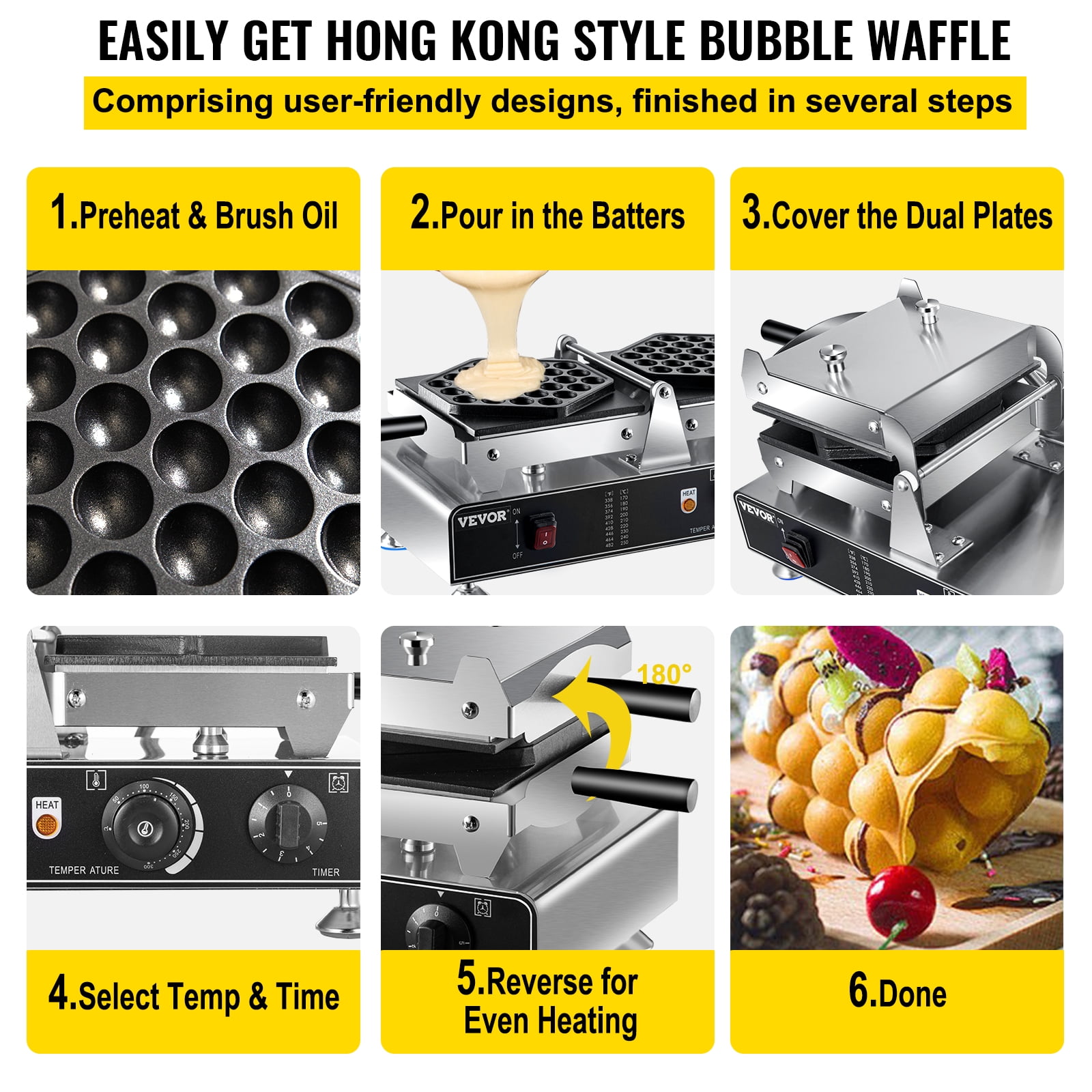  Dyna-Living Bubble Waffle Maker 1400W Egg Waffle Machine  Electric Non-Stick Bubble Waffle Cone Maker Household Commercial Egg Waffle  Iron Maker for Restaurant Snack Shop or Cafe: Home & Kitchen