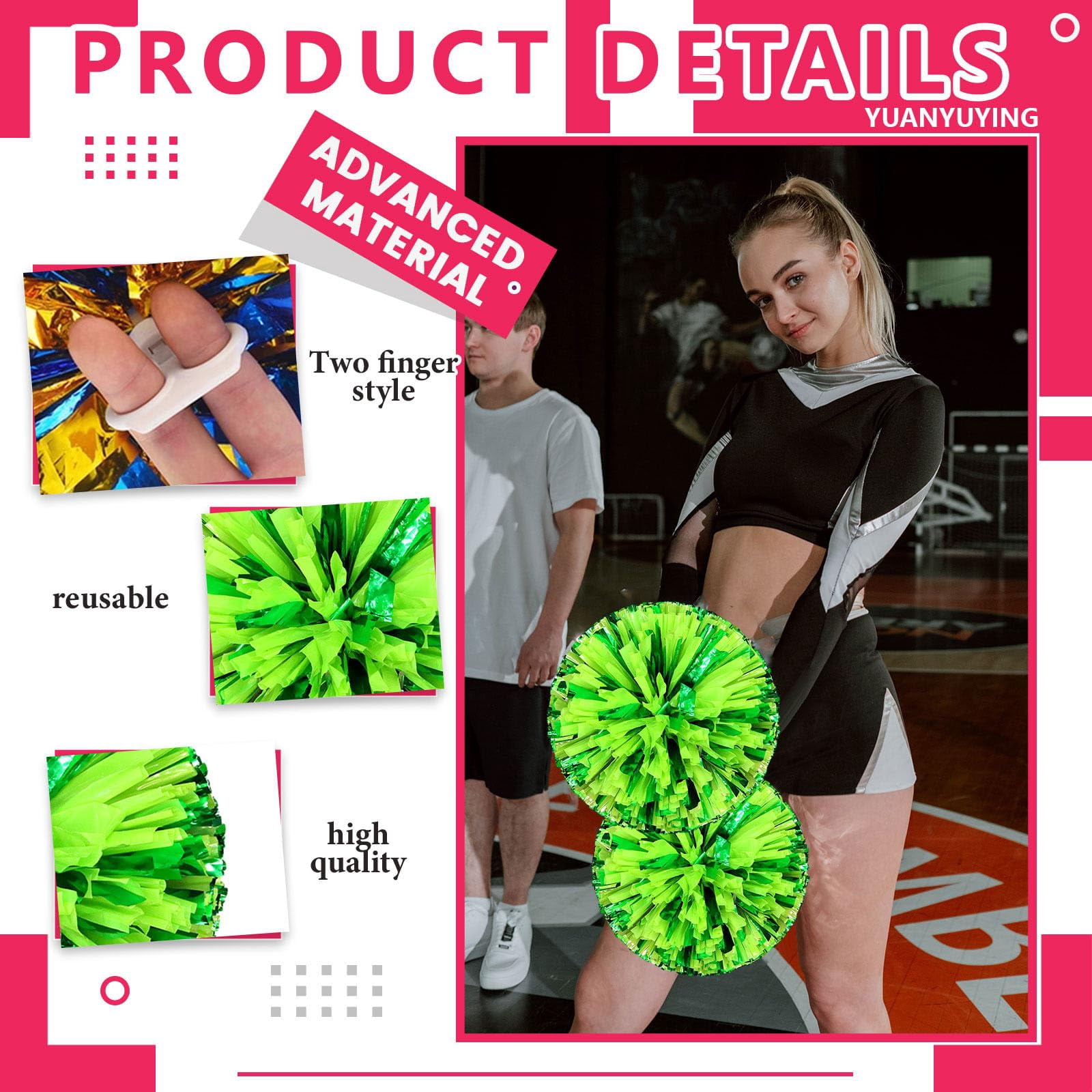 12 Pcs Cheerleading poms,pom poms Cheerleading with Finger Holes Cheer Pom Pomsfor Dance, Matches, Team Spirit Sports