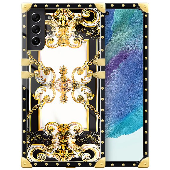 FKBRCL4U Compatible with Samsung Galaxy S21 FE Case, Gold Grain Flowers Luxury Golden Decoration for Girl Women Soft TPU Shockproof Protective Hard PC Back