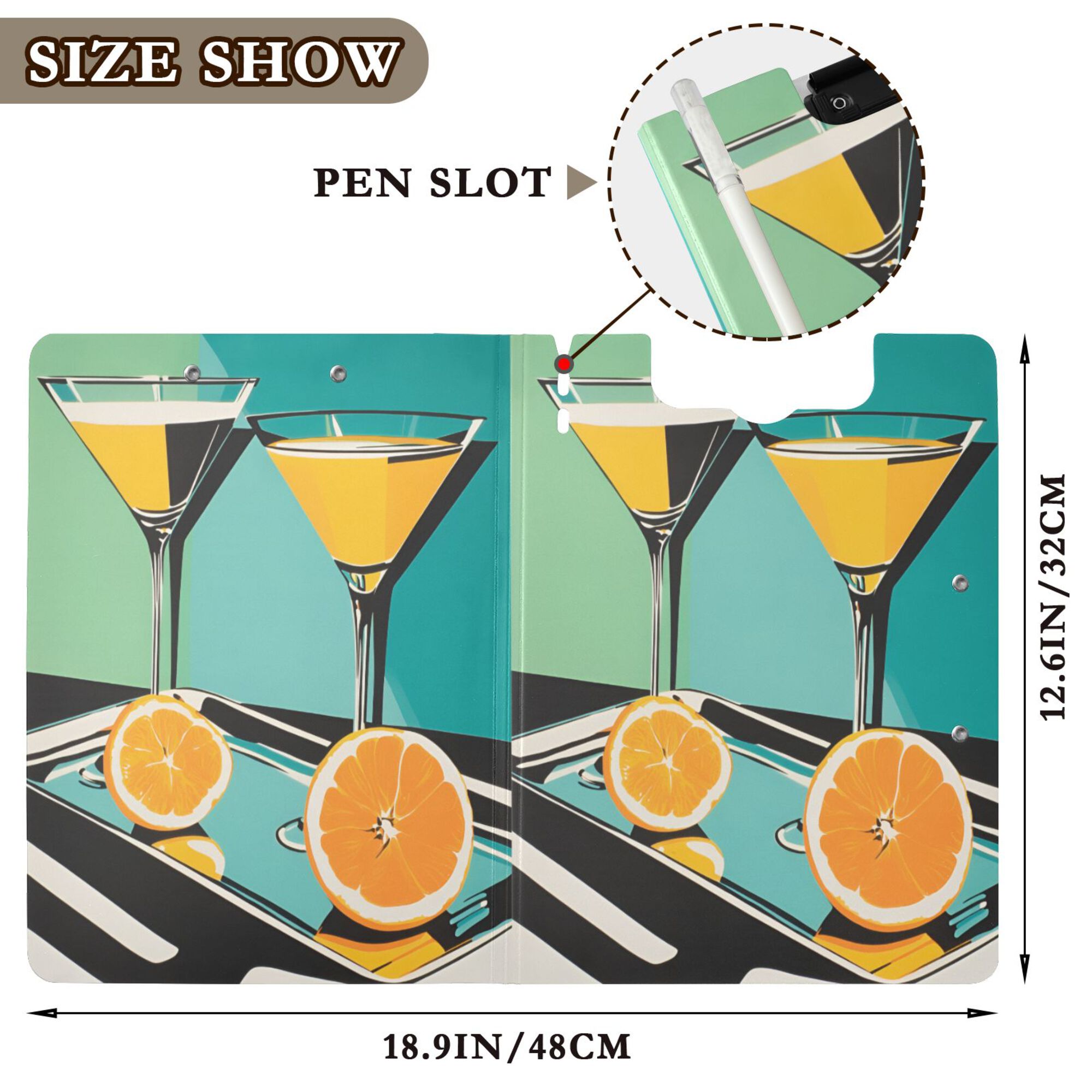 FORMRS A4 Clipboard Folder with Pen Holder Horizontal Foldable School Office Binder, Orange Glasses