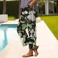 thumbnail image 2 of YUANGUANST Women's Wide Leg Pants Women's Casual Boho Floral Print Stripe Cotton Linen Pants Elastic Waisted Summer Spring Beach Baggy Business Work Casual Pants, 2 of 4