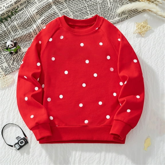 Wavsuf Girl Winter Pullover Kids Printed Sweatshirts Crew Neck Top Hoodless Sweatshirt Red Size 7 Years
