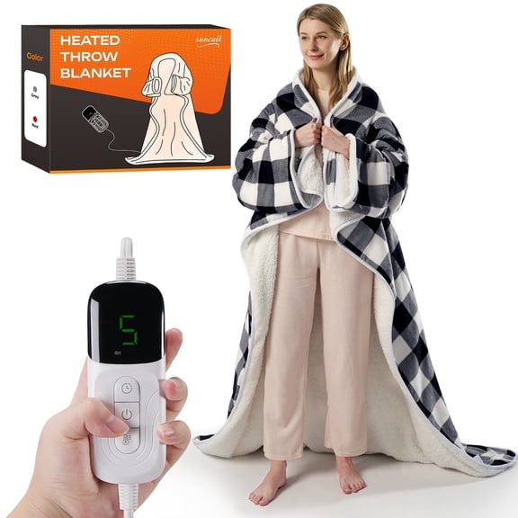 Suncall Electric Snuggle Throw Blankets with Sleeves, Wearable Heated Blanket, Gray