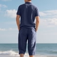 thumbnail image 4 of RYDCOT Mens 2 Pieces Cotton Linen Set Lapel Short Sleeve Shirts Casual Yoga Capri Pants Summer Beach Outfits Navy, 4 of 9