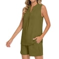 thumbnail image 2 of Lounge Sets for Women Sleeveless V Neck Tops and Shorts with Pocket Solid Color Oversized Summer Comfy 2 Piece Sets S-2XL, 2 of 5
