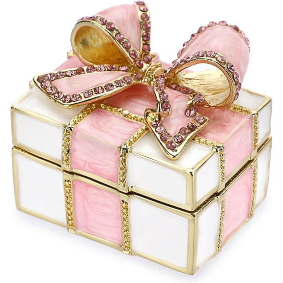 ABPETE Mini Trinket Box, Bow-knot Gift Box Style Hinged Jewelry Box Vintage Metal Enameled Decorative Box Ring Earrings Jewelry Organizer Gift Box for Women Girls, Pink