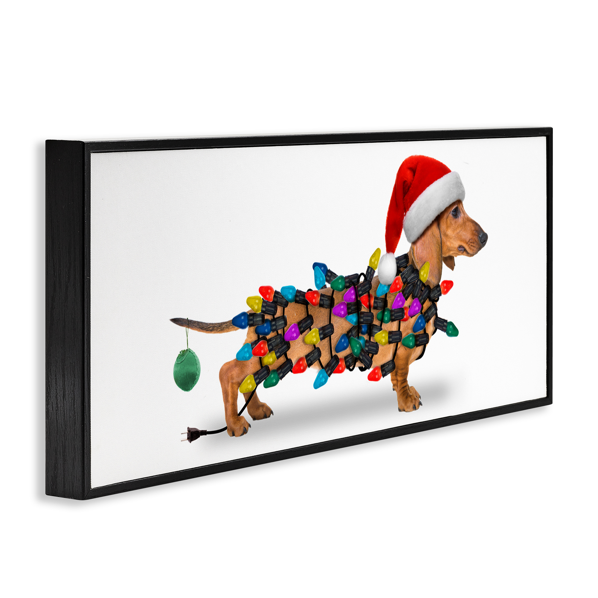 Stupell Industries Holiday Lights Dachshund Holiday Painting Black Framed Art Prints Wall Art, 24 x 10