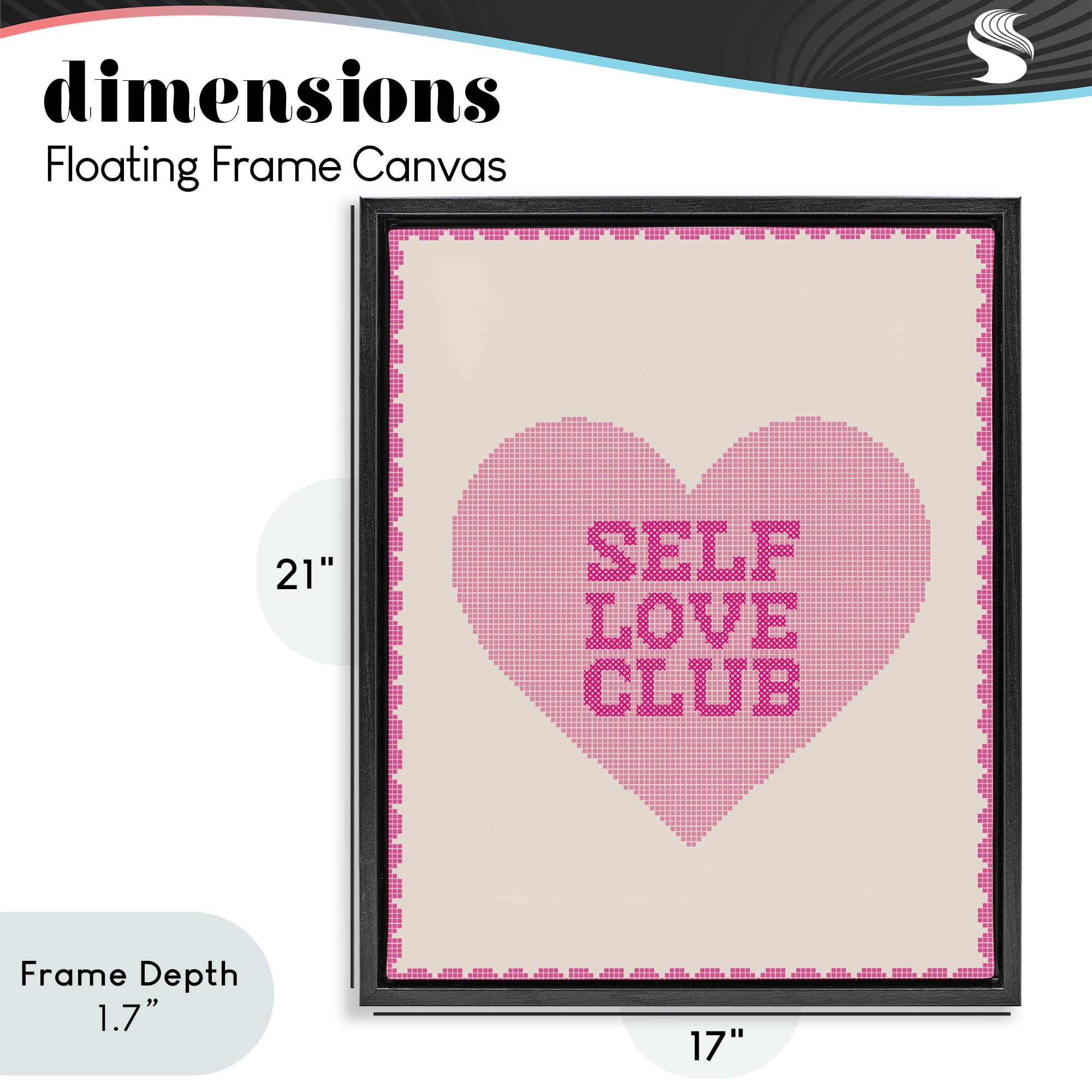 Stupell Industries Self Love Club Pixel Heart Black Framed Floater Canvas Wall Art, design by Lil' Rue