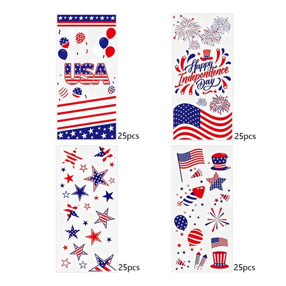 JHyouerji 100Pcs Patriotic Treat Bags 4th of July Party Favors Gifts Bags for 250th Anniversary Sports Event Independence Day Party Decoration
