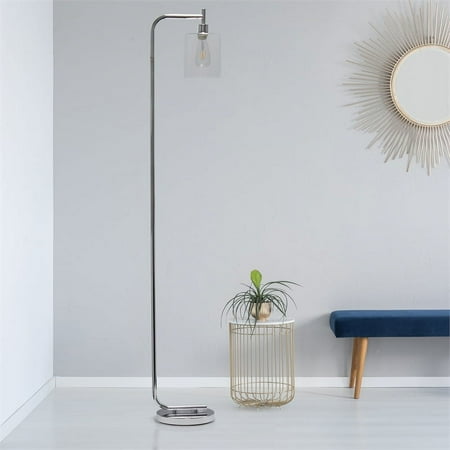 Simple Designs - Modern Iron Lantern Floor Lamp with Glass Shade - Chrome