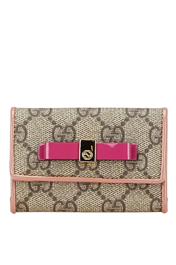 Pre-Owned Gucci GG Supreme Princess 6-ring key case 388682 Beige Pink PVC Enamel... (Good)