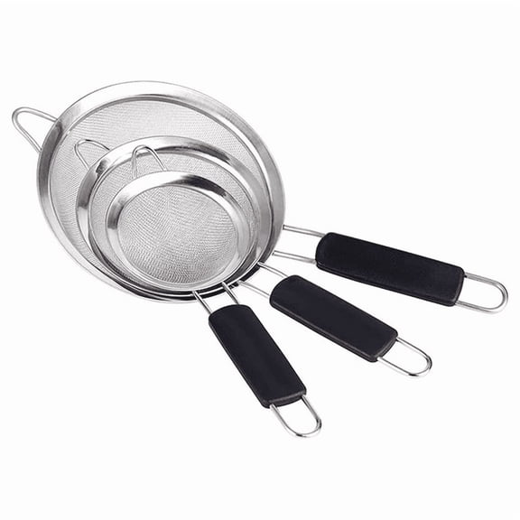 3 Pack Stainless Steel Fine Mesh Strainer Set, Multi-size Kitchen Sieve Filter, Rustproof & Easy Clean for Flour, Tea, Rice, Baking & Cooking