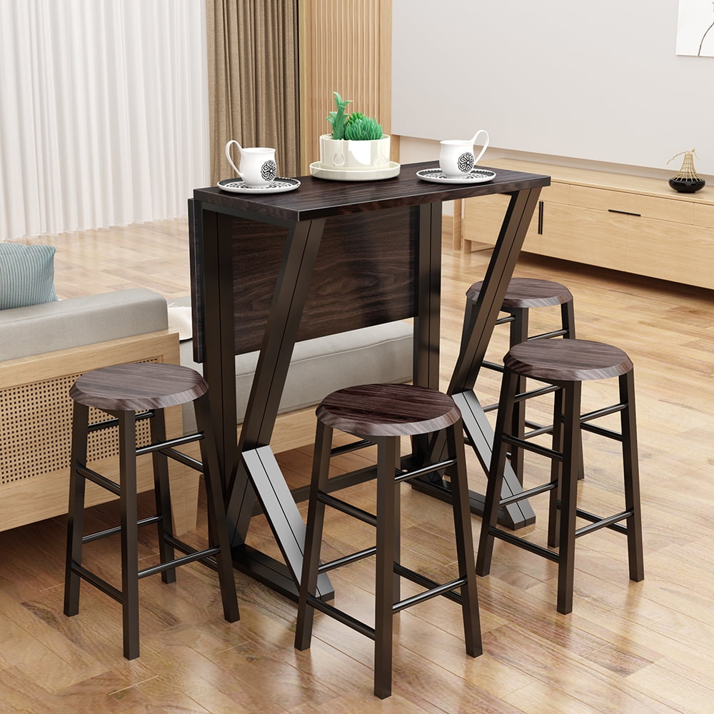 Kepooman 5-Piece Metal Counter Height Dining Set with 4 Bar Stools, Dark Coffee Kepooman 5-Piece Metal Counter Height Dining Set with 4 Bar Stools, Dark Coffee