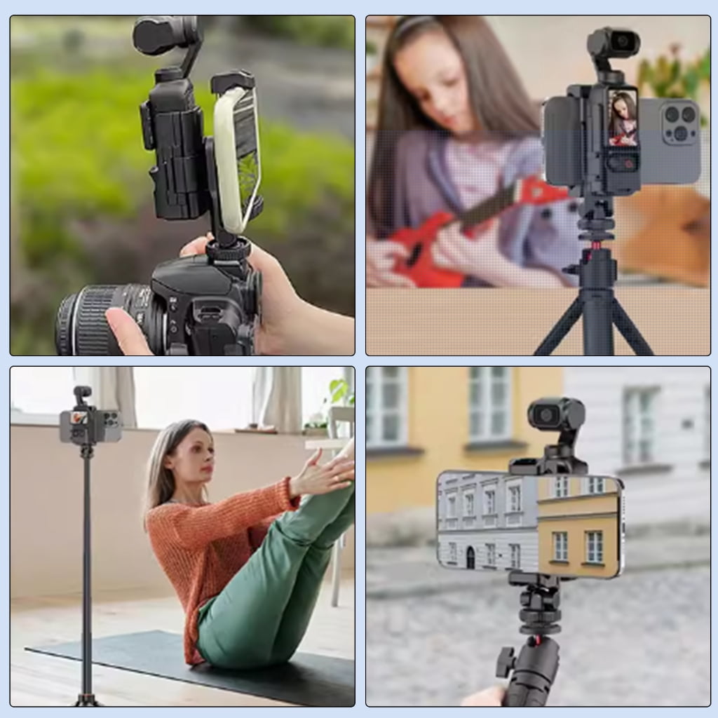 lanema Phone Teleprompter Stand Phone Clip Grip with Cold Shoe for Pocket 3 Gimbal