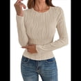 thumbnail image 2 of Blusa de Larga con Cuello Redondo para Mujer, Moda de Otoño 2025, Camiseta Básica de Punto Texturizado de Corte Entallado, Ropa Y2K Albaricoque L, 2 of 8