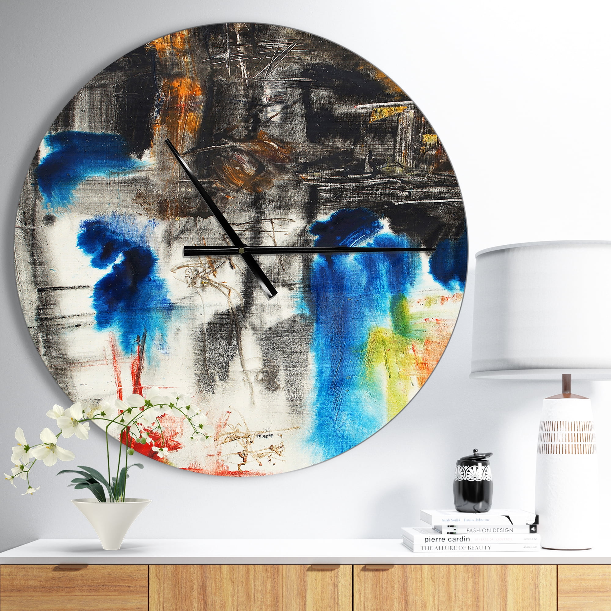 Designart 'Black Blue and Yellow Pattern ' Modern wall clock