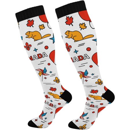 Hidove Celebrate Holiday Canada Day Beavers Elements Compression Socks for Women and Men